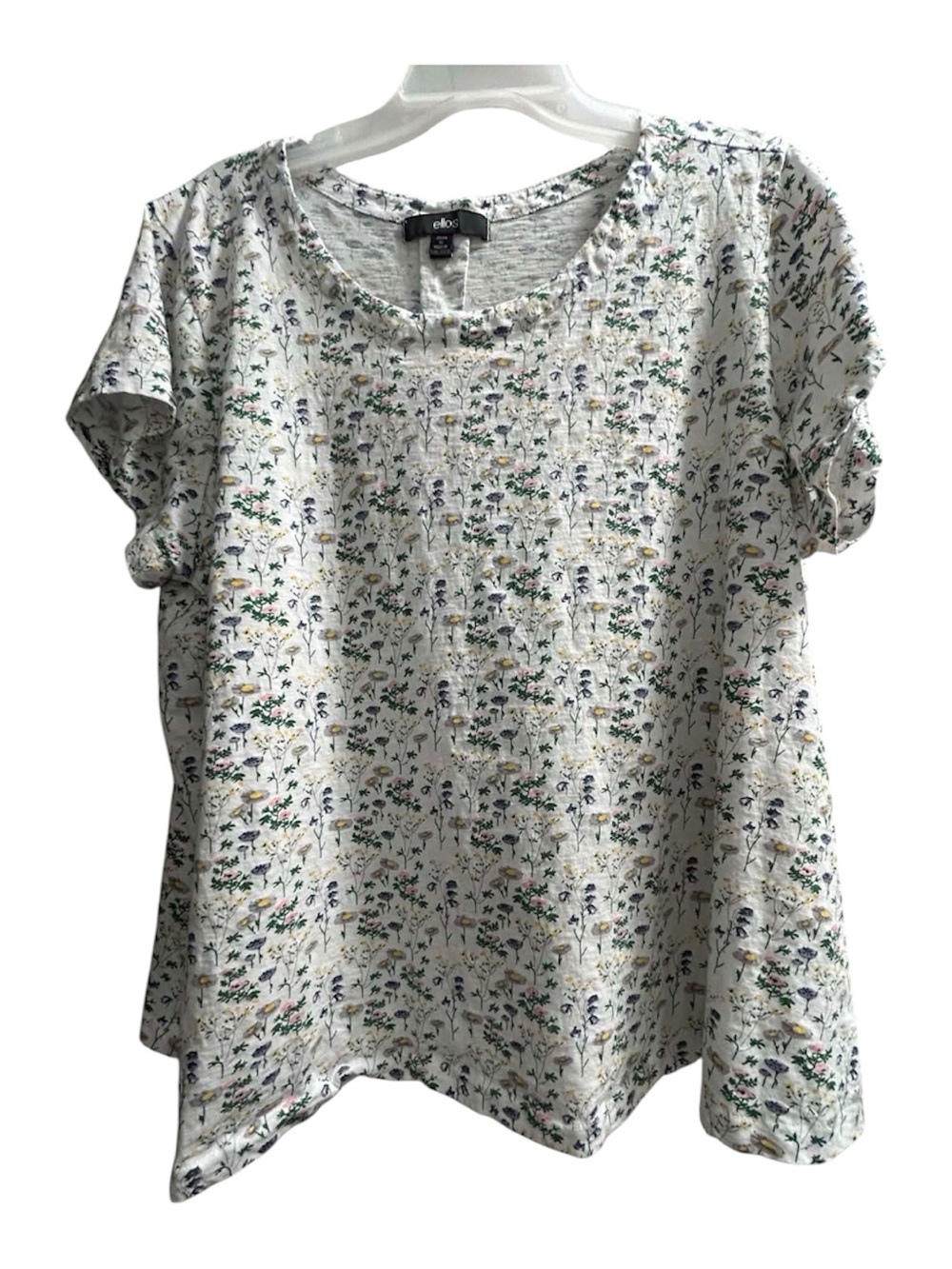 Ellos White Floral Short-Sleeve Blouse